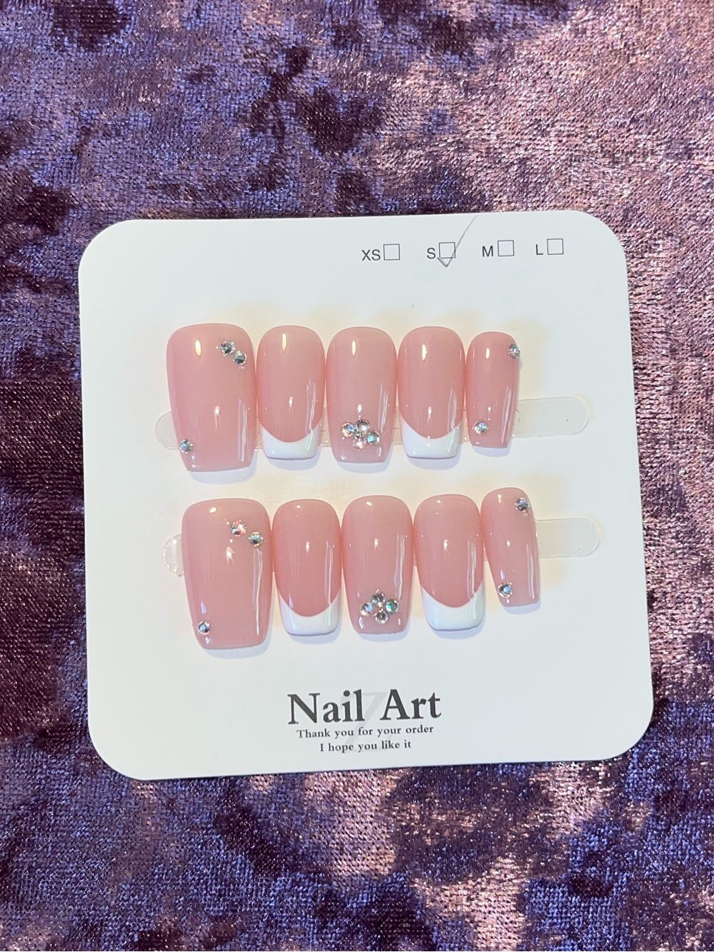 Press-On Nail Set in Pink with Rhinestones